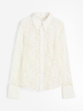 H&M White Lace Button-Down Shirt with Pointed Collar